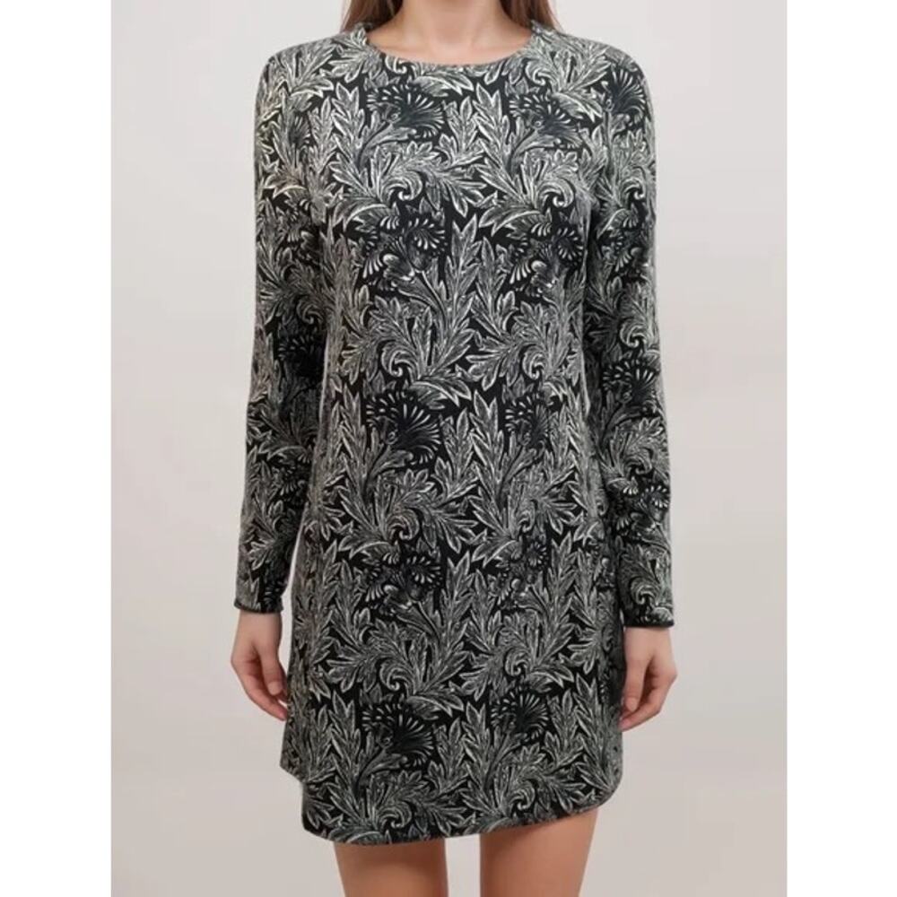 NWT Zara Black White Floral Print Long Sleeve Tunic Mini Dress Sz L